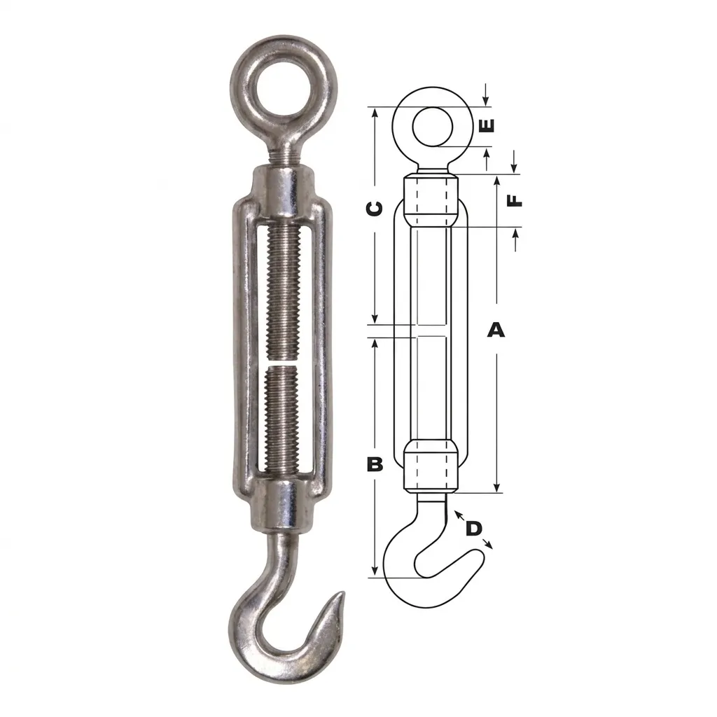 Esticador Forjado Inox Gancho x Olhal AISI 304